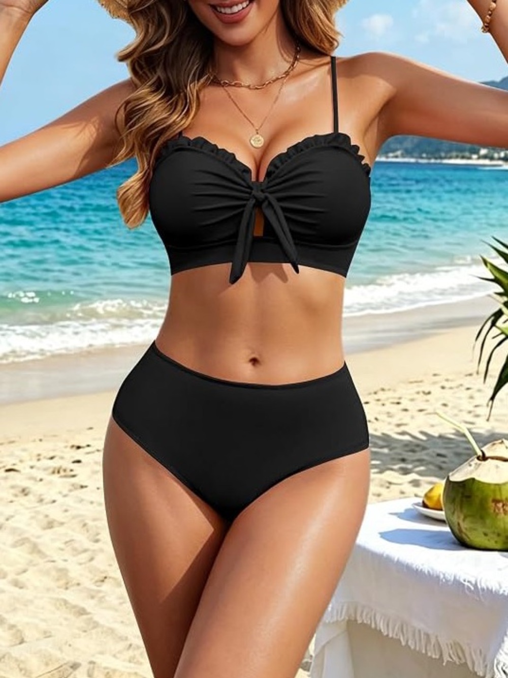 High Waist Front Knot Bikini Set